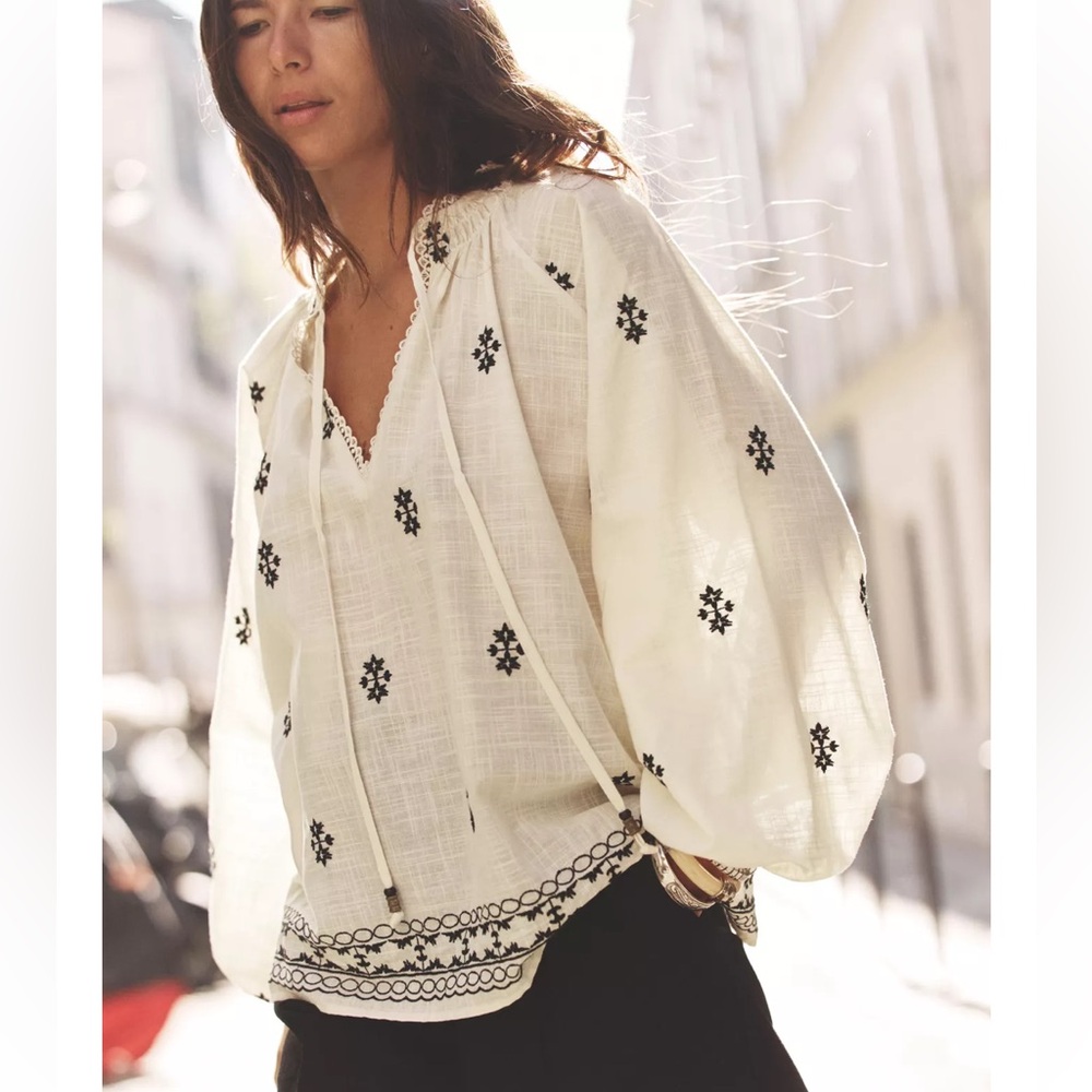 Zara Embroidered White Blouse
